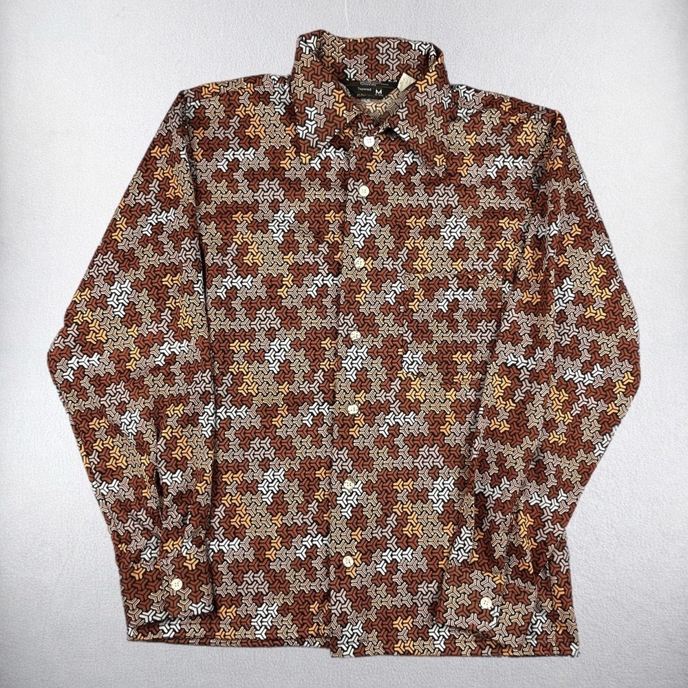 Vintage 70s Penneys Towncraft Shirt Mens Medium Brown Geometric Disco Tapered